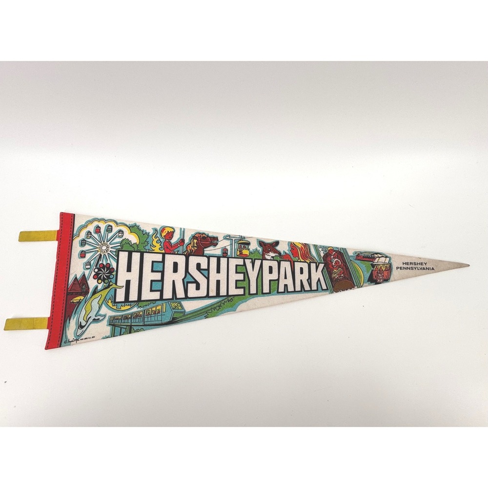 Hersheypark 1974 Souvenir Pennant 24in Felt White Vintage Amusement Park Decor